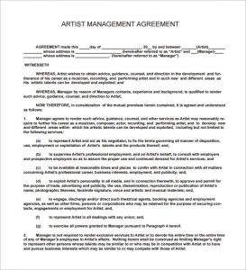 artist contract template music artist management contract pdf download