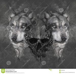 artistic business cards wolf illustration skull tattoo design over grey background textured backdrop artistic image