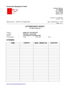 attendance sheet excel days bid procedure for construction project