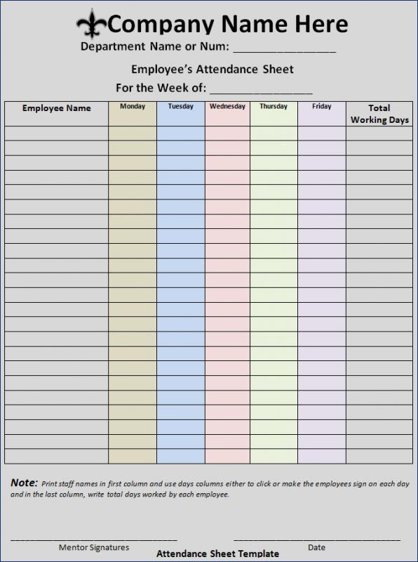 attendance sign in sheet