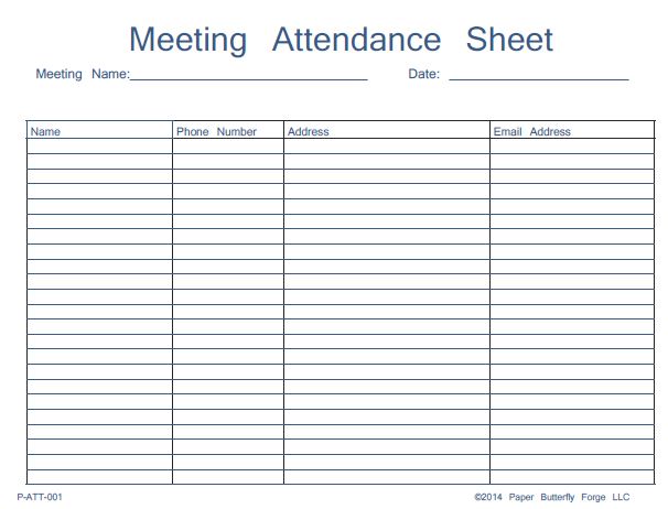 attendance sign in sheet