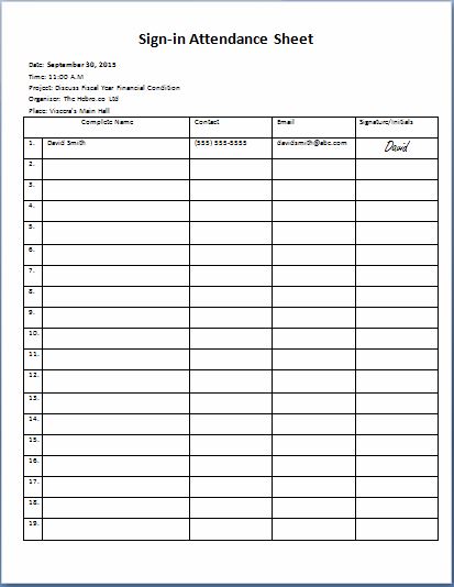 attendance sign in sheet