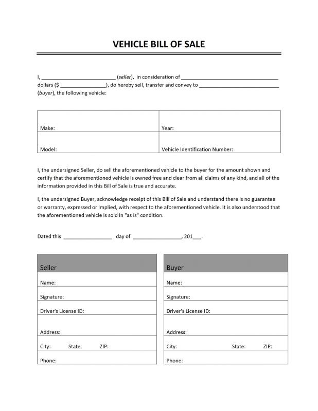 auto bill of sale template