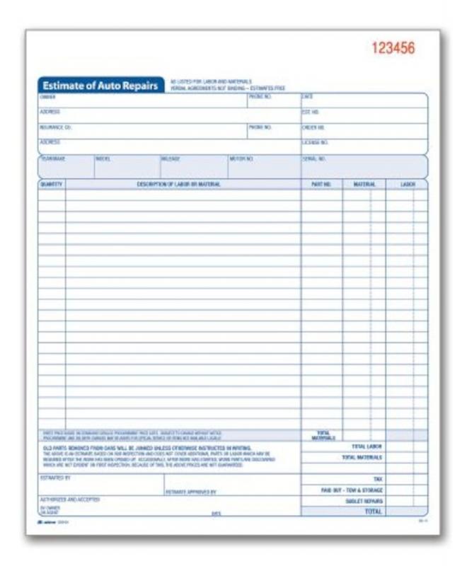 Auto Repair Estimate Template Excel