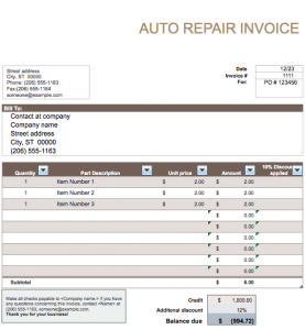 auto repair invoice auto repair invoice template