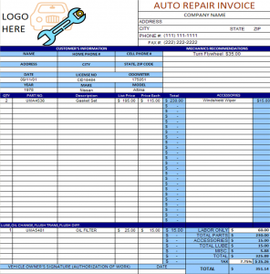 auto repair invoice invoice