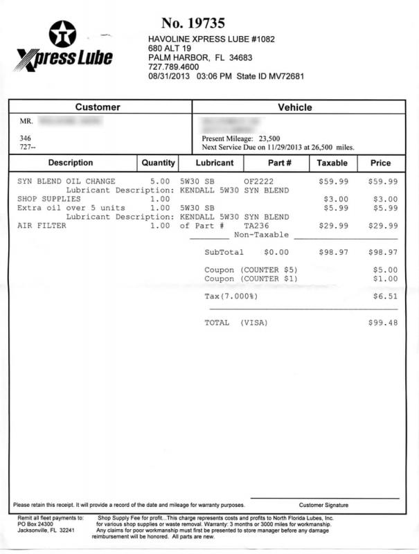 Car Service Receipt Example