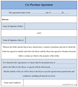 automotive bill of sale form car purchase agreement form