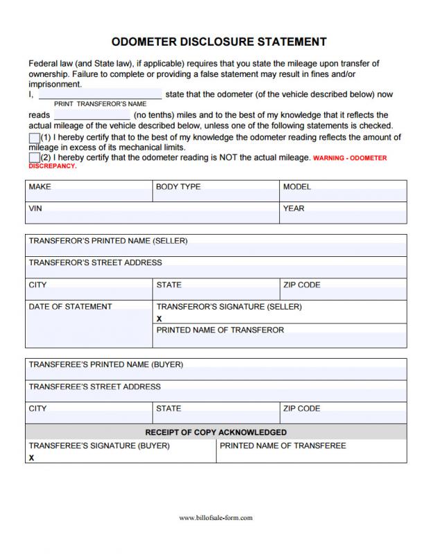 automotive bill of sale form