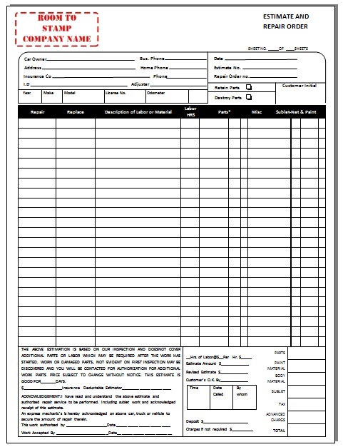 automotive repair invoices