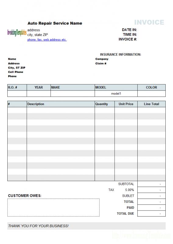 automotive repair invoices