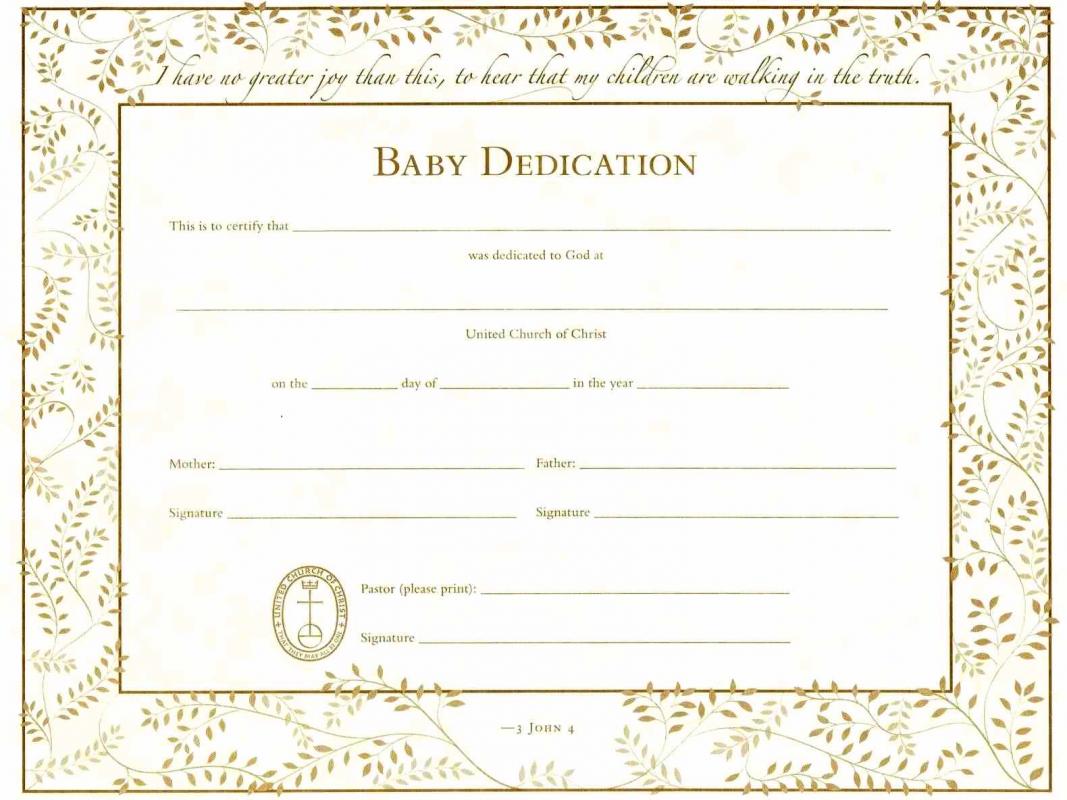 Baby Dedication Certificates