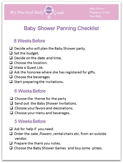 baby shower check list