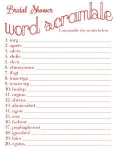 baby shower gift tracker wordscramble