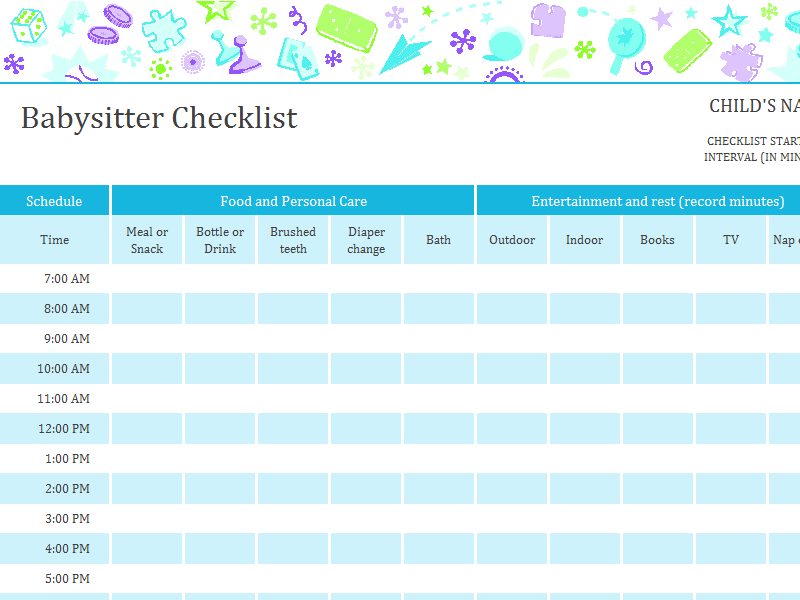 babysitter information sheets