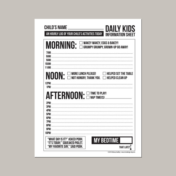 babysitter information sheets