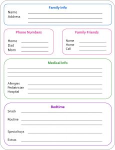 babysitters information sheet babysitter info sheet