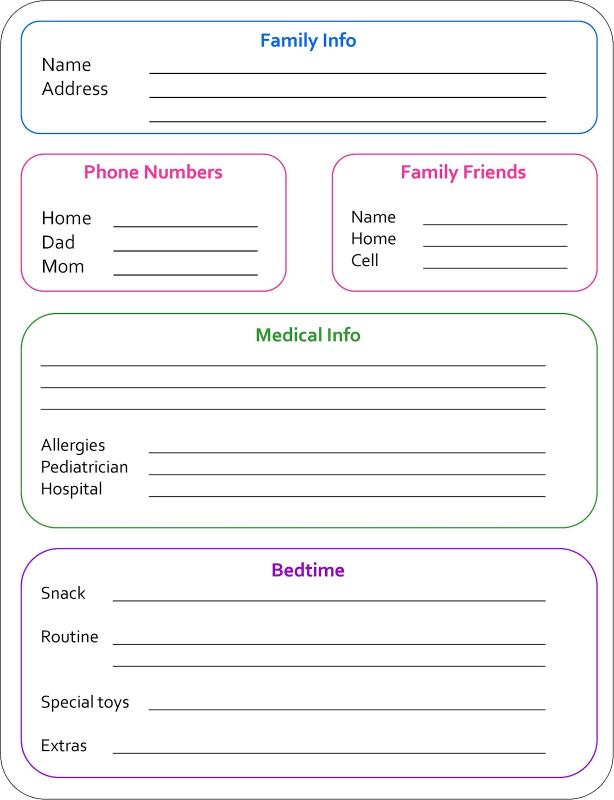 babysitters information sheet