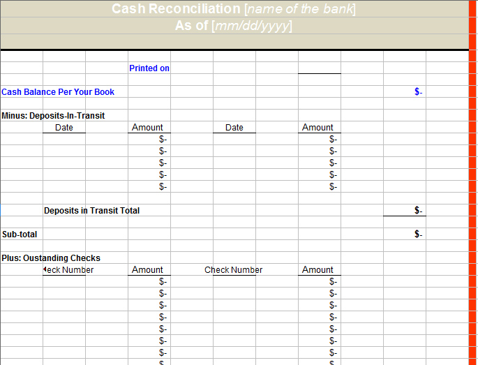 bank reconciliation template