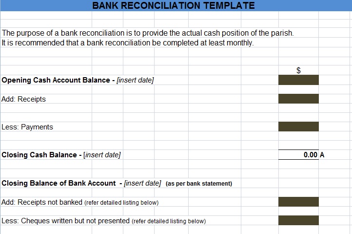 bank reconciliation template