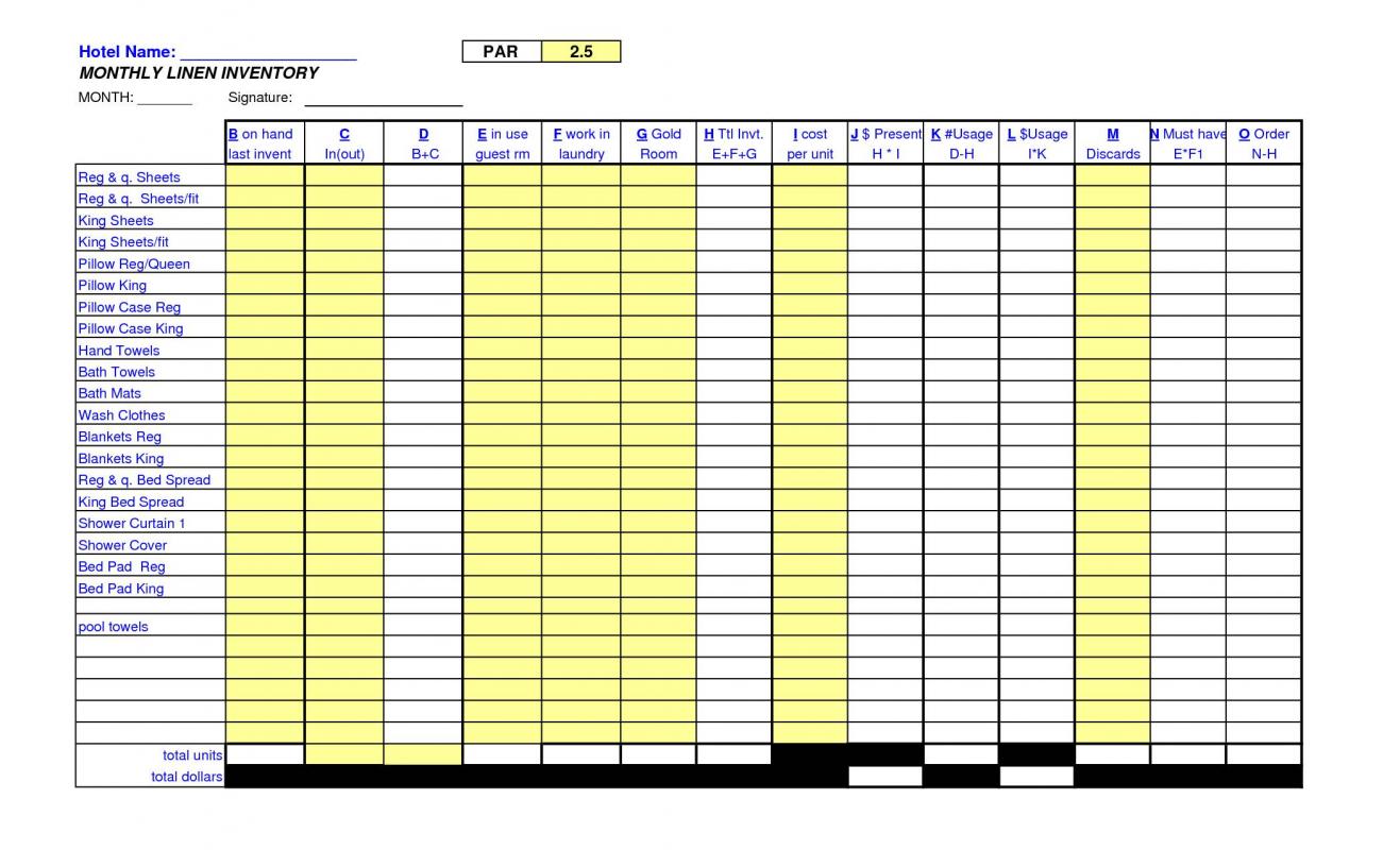 bar inventory list