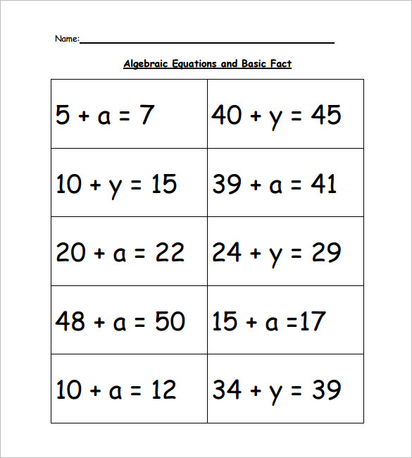 simple algebra problems worksheet