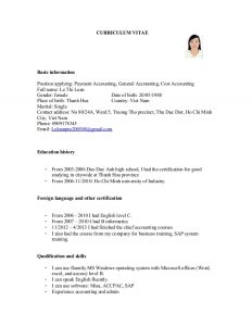 basic job application cv for payment accounting general accounting cost accounting