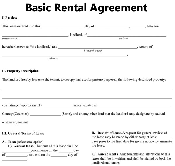 Basic Lease Agreement Template Business