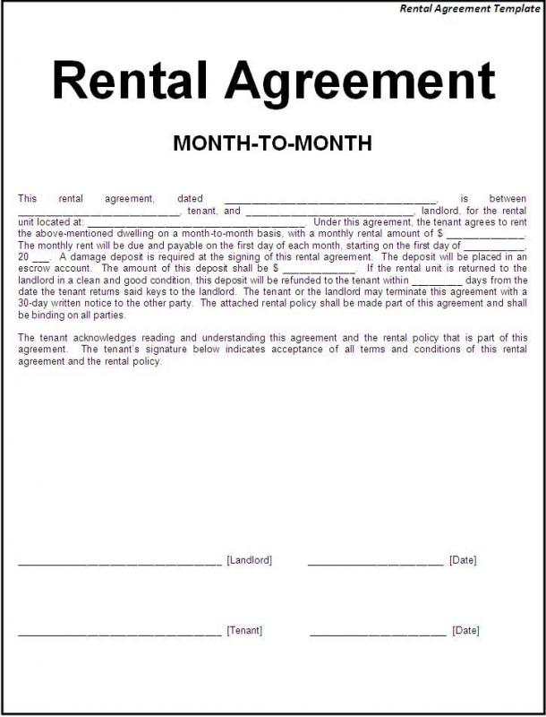 Rental Agreement Fillable Printable