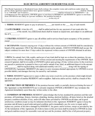 basic rental agreement fillable