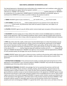 basic rental agreement or residential lease basic rental agreement