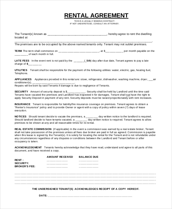 basic rental agreement or residential lease