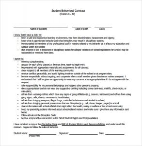 behavior contract template behavior contract template sample