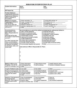 behavior intervention plan example