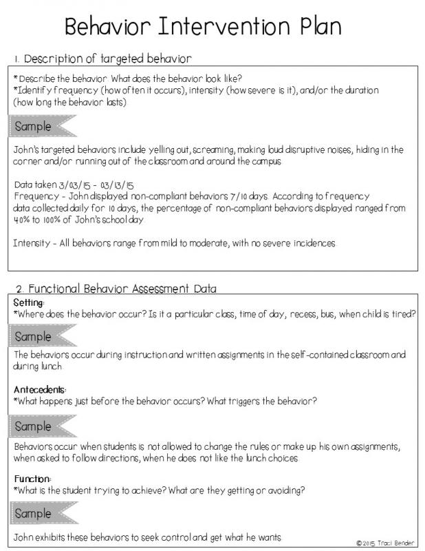 behavior intervention plan example