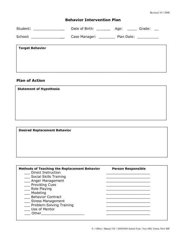 behavior intervention plan template