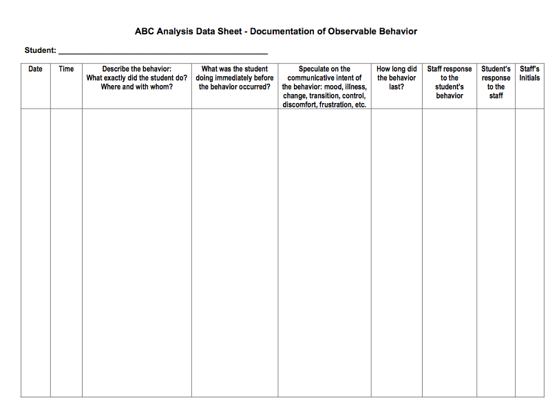 behavior tracking sheet