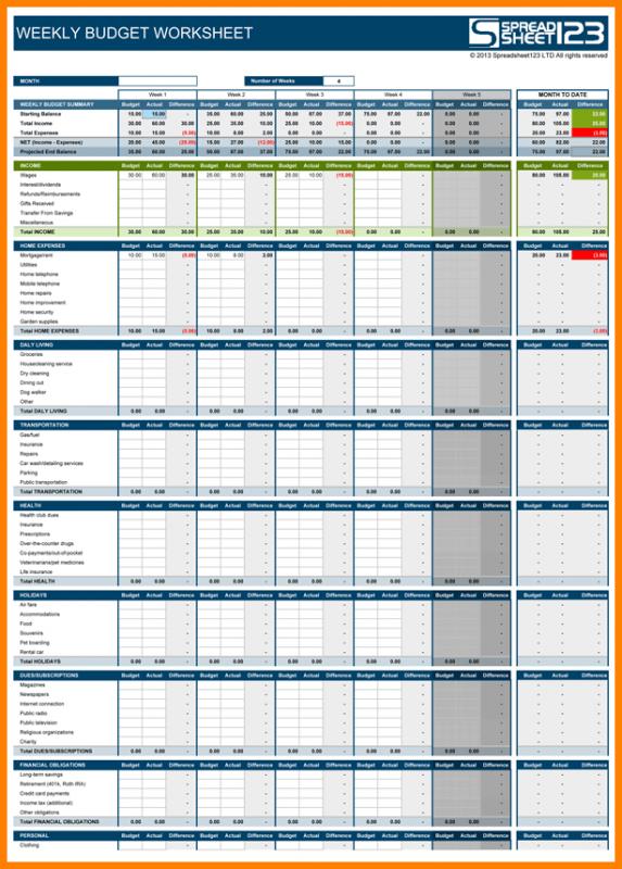 weekly budget calendar