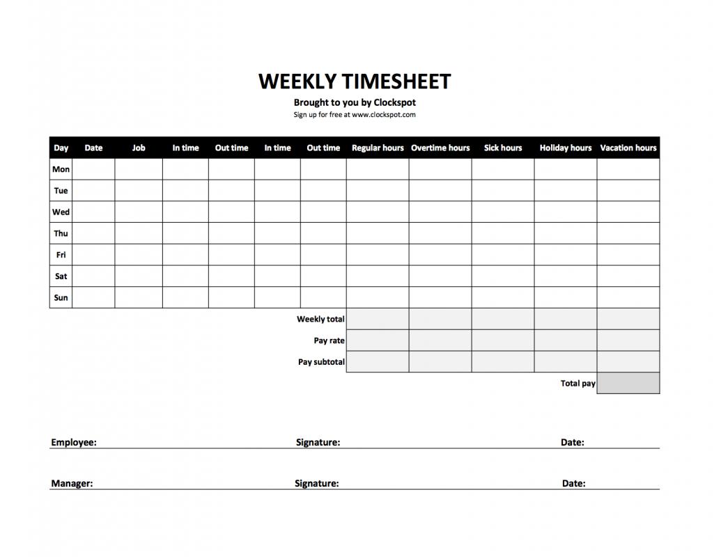 Weekly Time Card Template Free