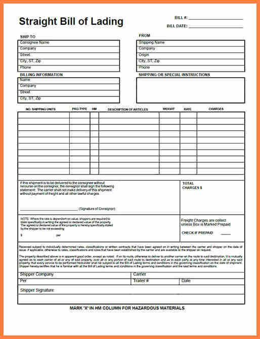 bill of lading sample pdf