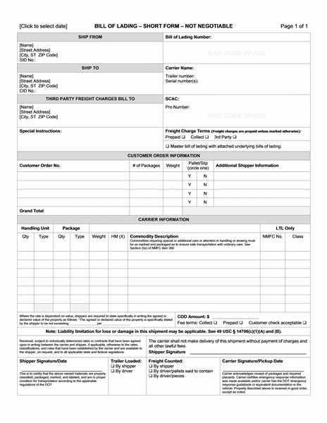 bill of lading template