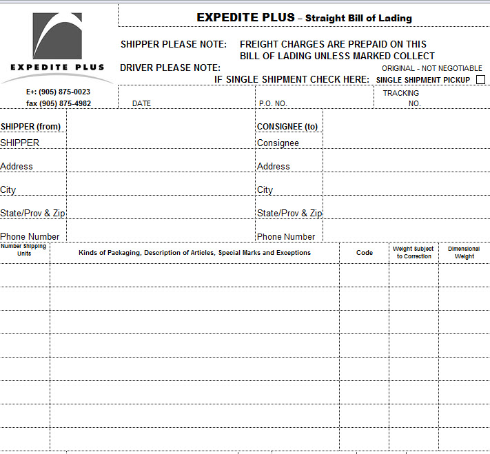 bill of lading template