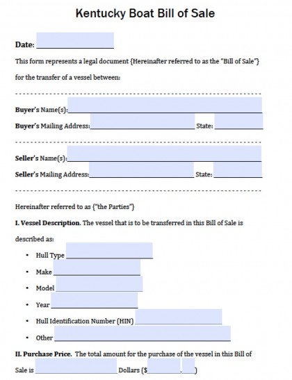 bill of sale for a vehicle