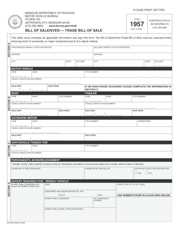 bill of sale for a vehicle