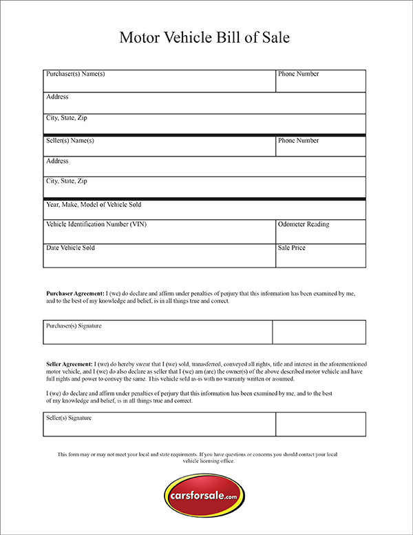 Bill Of Sale For Car In Ga Template Business