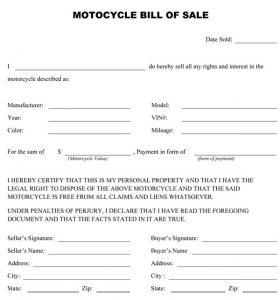 bill of sale for motorcycle motorcycle bill of sale