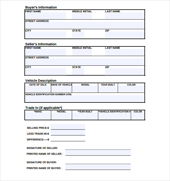 bill of sale for used car