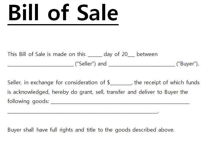 bill of sale template word