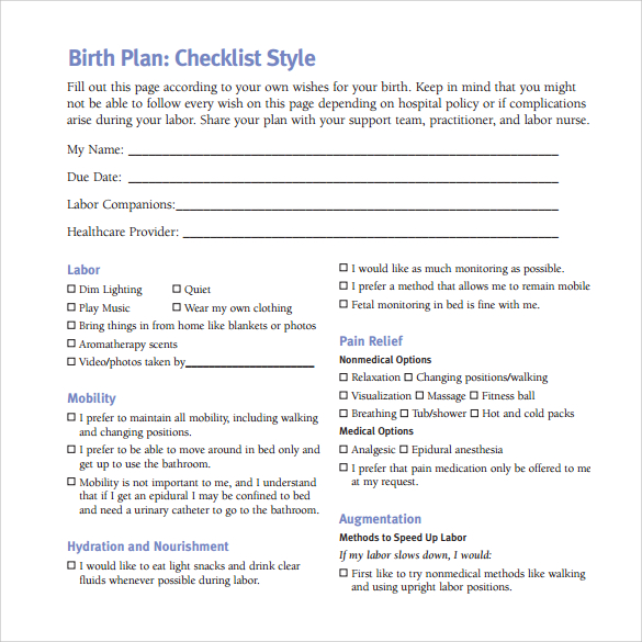 birth plan pdf