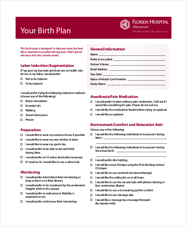 birth plan pdf